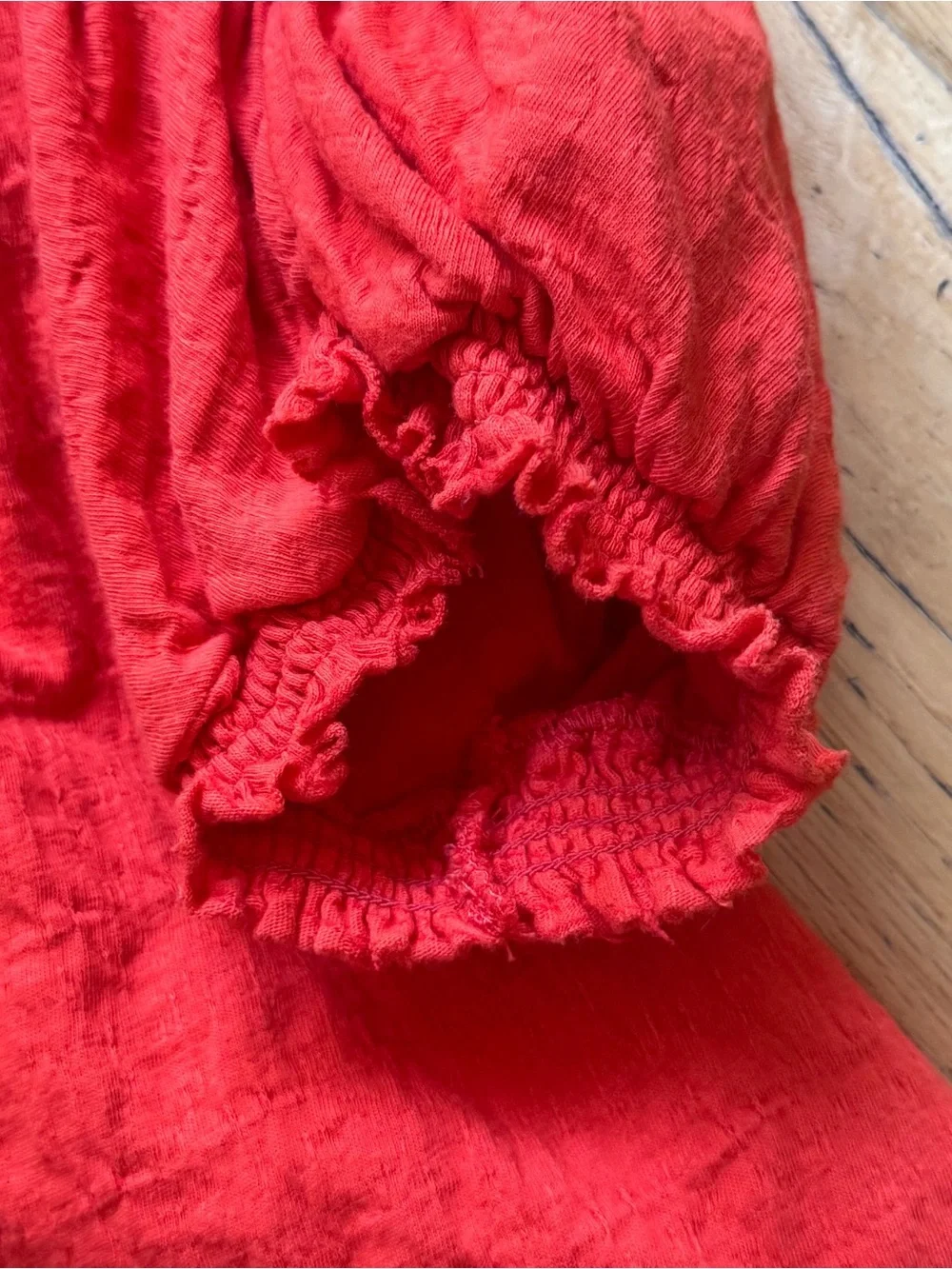 Free People Bright Red Textured V-Neck Blouse